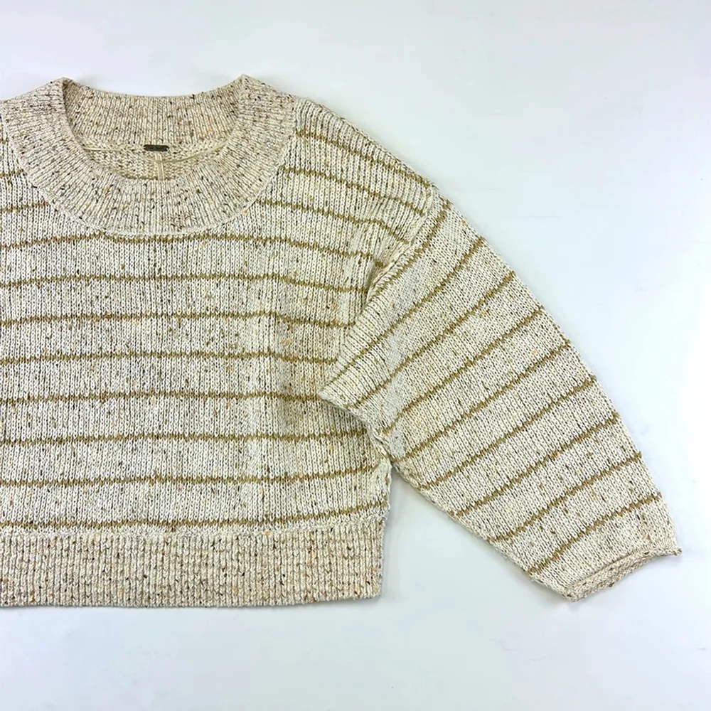 Free People Starlight Sweater Pearl Island Stripes Cream Oatmeal Comfy XS